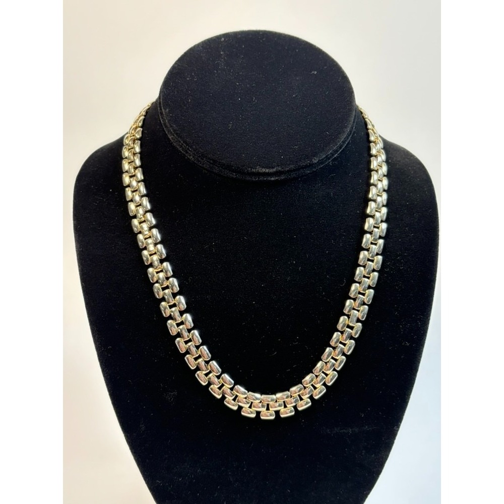 Reversible Link Collar Necklace Gold Silver Two-Tone Metallic Flat Chain 18in